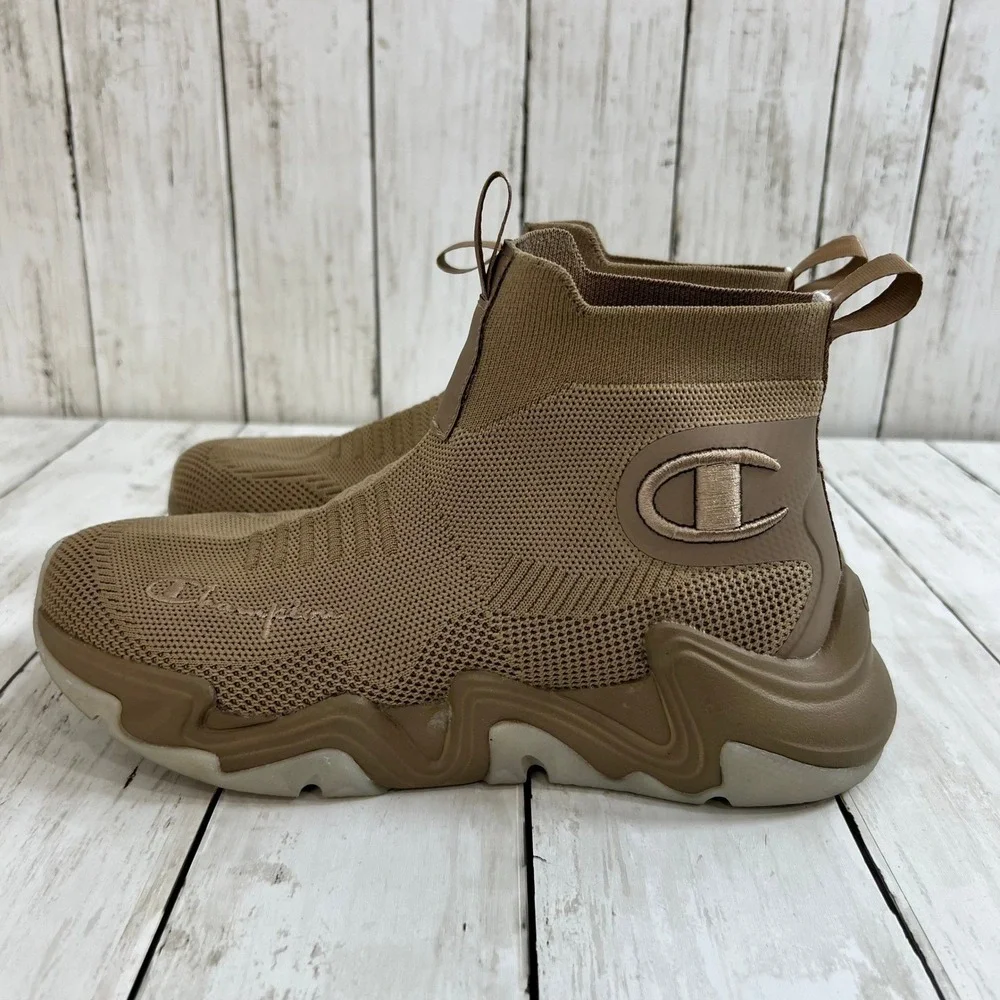 Champion‎ NWOT Men's Tan Knit High Top Sneakers Slip-On Athletic Shoes Size 7.5W